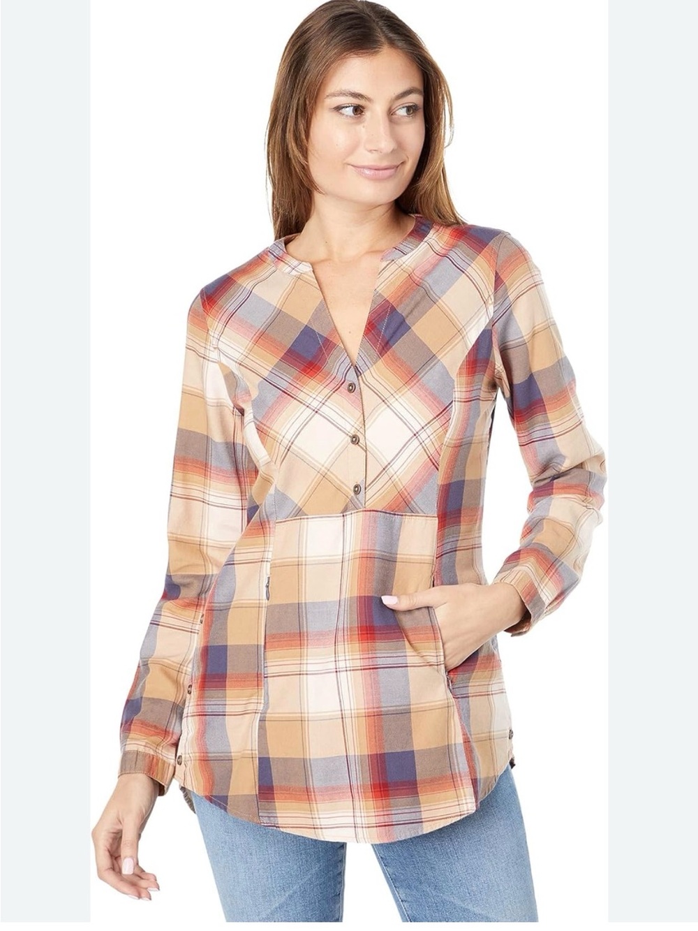 Royal Robbins Plaid Long-Sleeve Top - tunic small